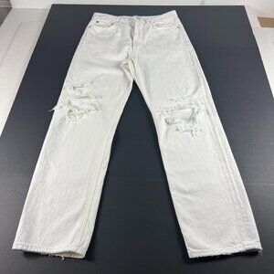 AGOLDE Jean Women 30x29* 90s Mid Rise Loose White Distressed Cotton Denim Tag 27